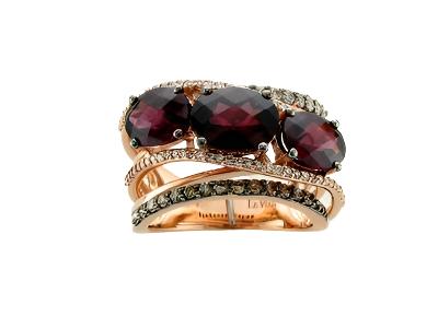 14K STRAWBERRY GOLD DIAMOND RHODOLITE RING