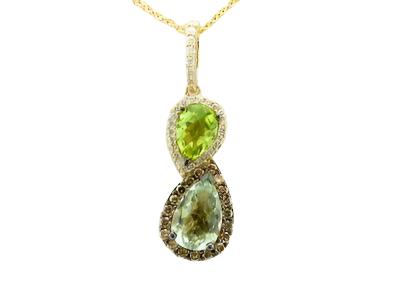 14K YELLOW GOLD DIAMOND PERIDOT, GREEN QUARTZ PEND