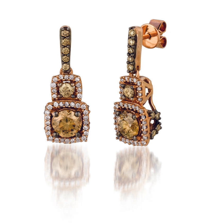 1 1/2 cts Brown Diamond Dangle Drop Earrings in 14K Rose Gold by Le Vian - BirthStone.com