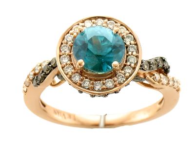 14K STRAWBERRY GOLD DIAMOND BLUE ZIRCON RING