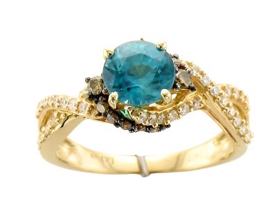 14K YELLOW GOLD DIAMOND BLUE ZIRCON RING