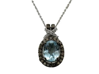 14K WHITE GOLD DIAMOND AQUAMARINE PENDANT