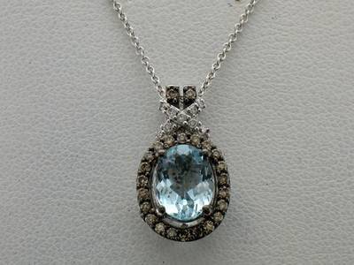 14K WHITE GOLD DIAMOND AQUAMARINE PENDANT