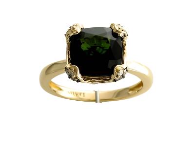 14K YELLOW GOLD DIAMOND GREEN TOURMALINE RING