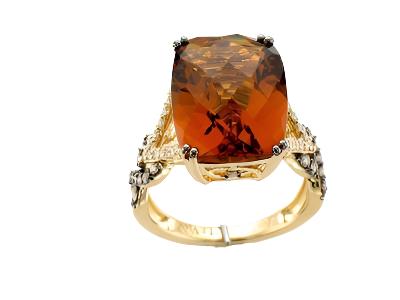 14K YELLOW GOLD DIAMOND CARAMEL QUARTZ RING