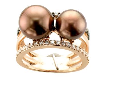 14K STRAWBERRY GOLD DIAMOND TAHITIAN  BROWN PEARL