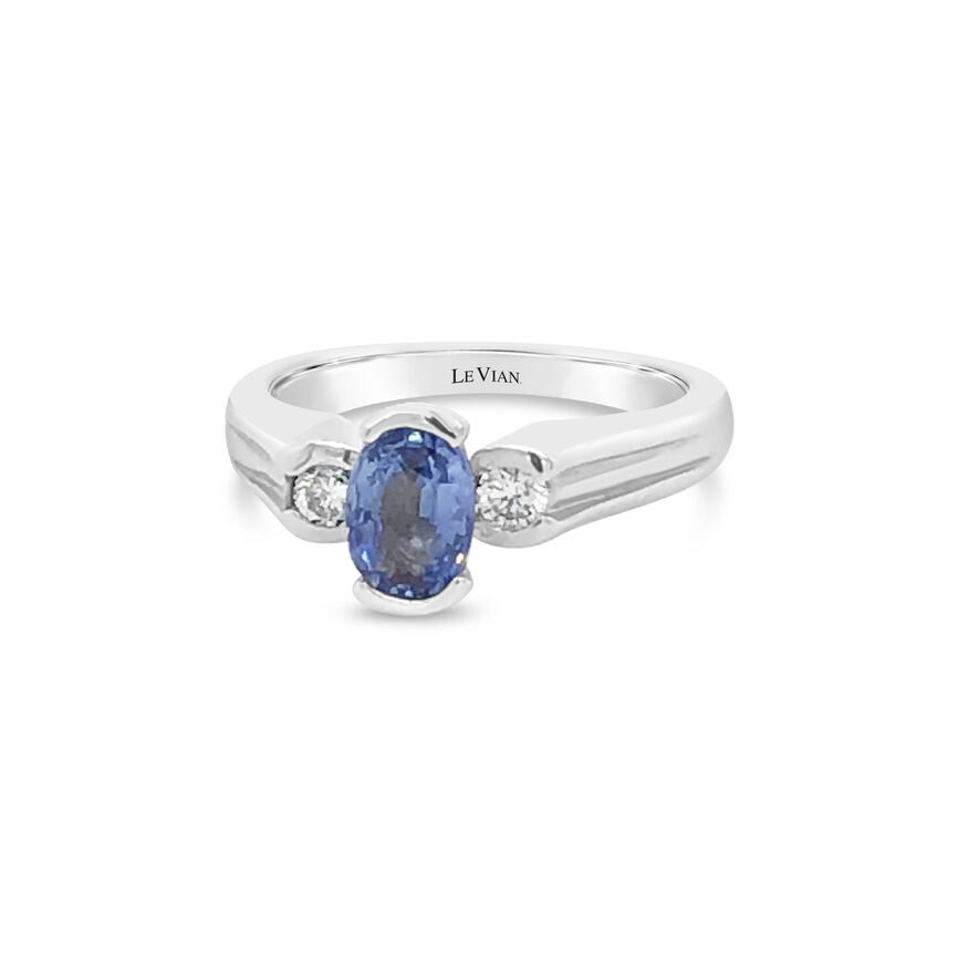 14K WHITE GOLD DIAMOND CEYLON SAPPHIRE RING