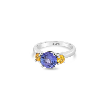 14K WHITE GOLD Tanzanite, YELLOW SAPPHIRE RING