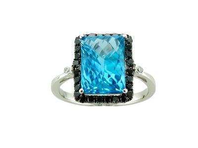 14K WHITE GOLD DIAMOND BLUE TOPAZ RING