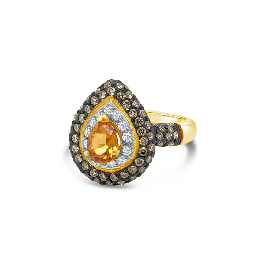 14K YELLOW GOLD DIAMOND CITRINE RING