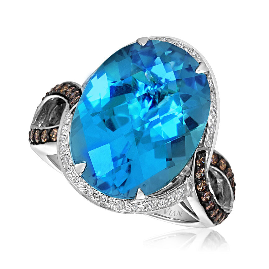 14K WHITE GOLD DIAMOND BLUE TOPAZ RING