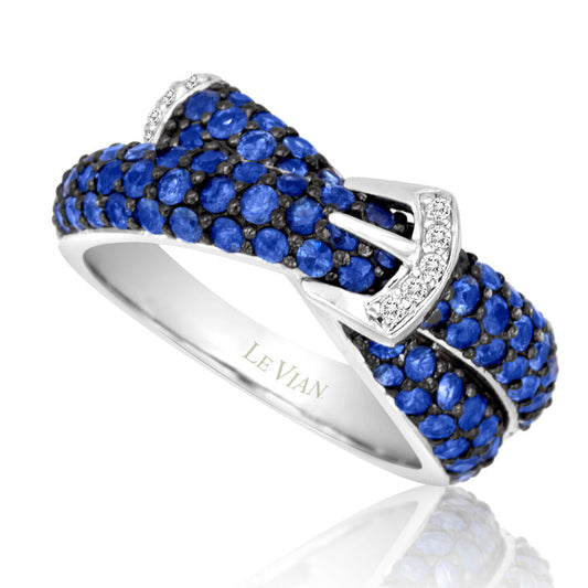 14K WHITE GOLD DIAMOND CEYLON SAPPHIRE RING