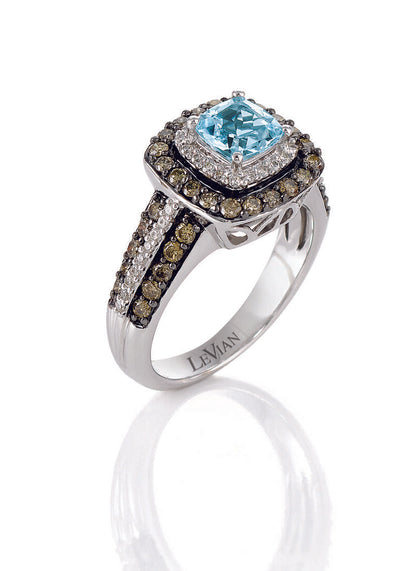 14K WHITE GOLD DIAMOND AQUAMARINE RING