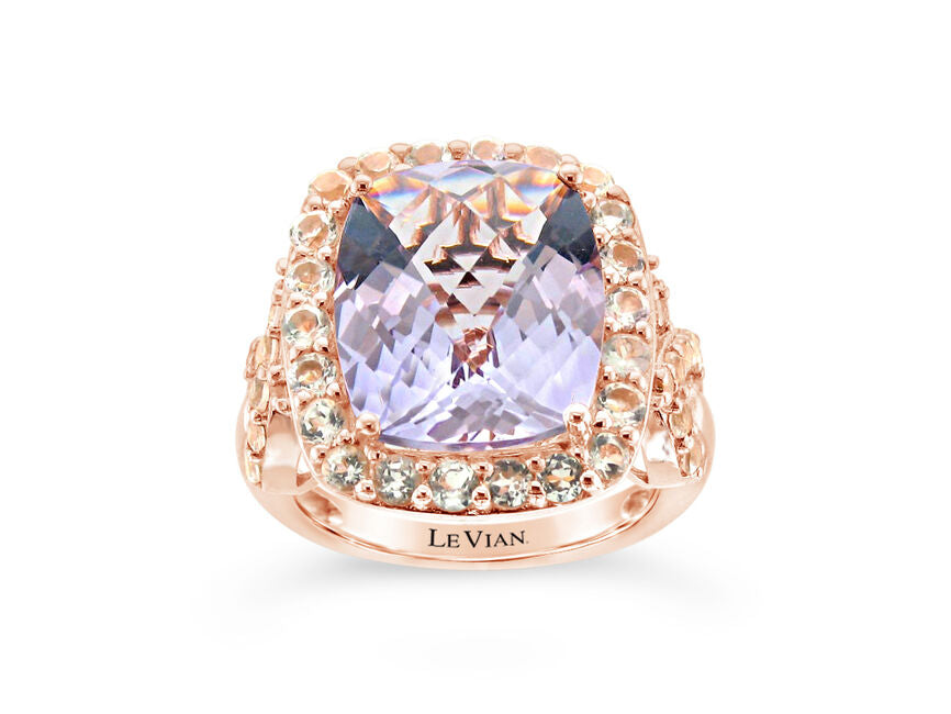 14K STRAWBERRY GOLD PINK AMETHYST, WHITE TOPAZ RIN