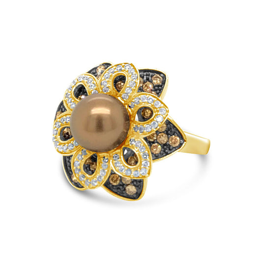 1 1/4 cts Brown Pearl Cocktail Ring in 14K Yellow Gold by Carlo Viani - BirthStone.com