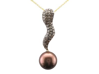 14K YELLOW GOLD DIAMOND TAHITIAN  BROWN PEARL PEND