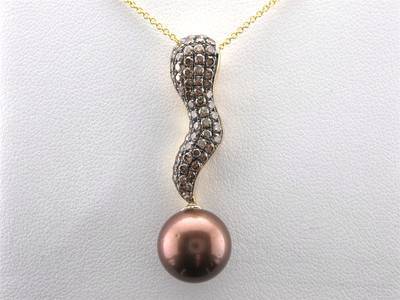 14K YELLOW GOLD DIAMOND TAHITIAN  BROWN PEARL PEND