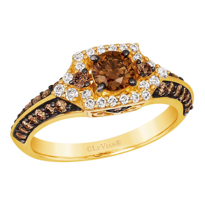 LeVian Diamond Ring 1 cts Cocktail Brown Statement in 14K Yellow Gold Size 5
