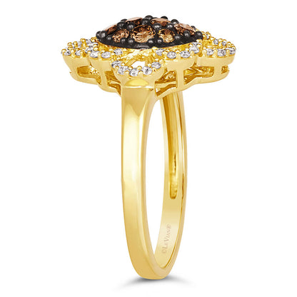 LeVian Diamond Ring 1/2 cts Cocktail Brown Statement in 14K Yellow Gold Size 7 - BirthStone.com