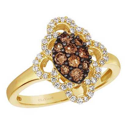 LeVian Diamond Ring 1/2 cts Cocktail Brown Statement in 14K Yellow Gold Size 7 - BirthStone.com