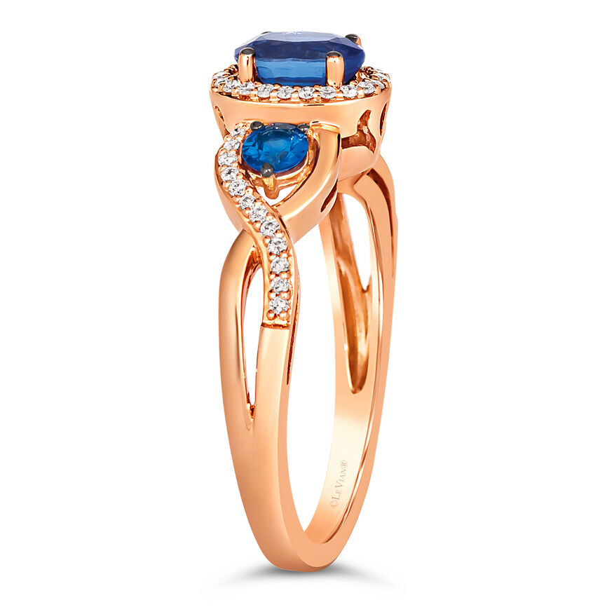 LeVian Sapphire Ring 7/8 cts Cocktail Blue Statement in 14K Rose Gold Size 7 - BirthStone.com