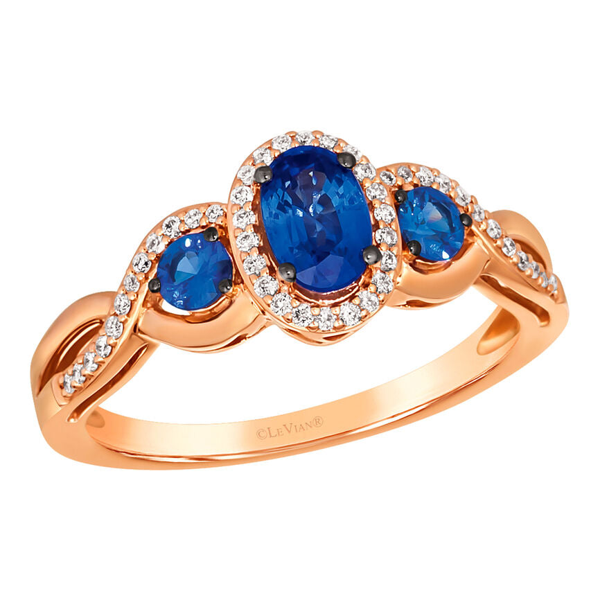 LeVian Sapphire Ring 7/8 cts Cocktail Blue Statement in 14K Rose Gold Size 7 - BirthStone.com