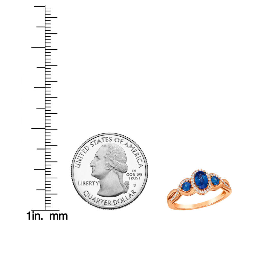 LeVian Sapphire Ring 7/8 cts Cocktail Blue Statement in 14K Rose Gold Size 7 - BirthStone.com