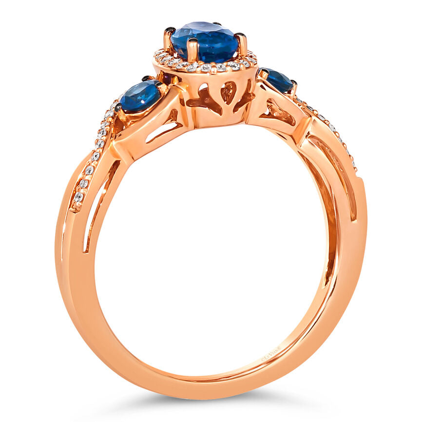 LeVian Sapphire Ring 7/8 cts Cocktail Blue Statement in 14K Rose Gold Size 7 - BirthStone.com