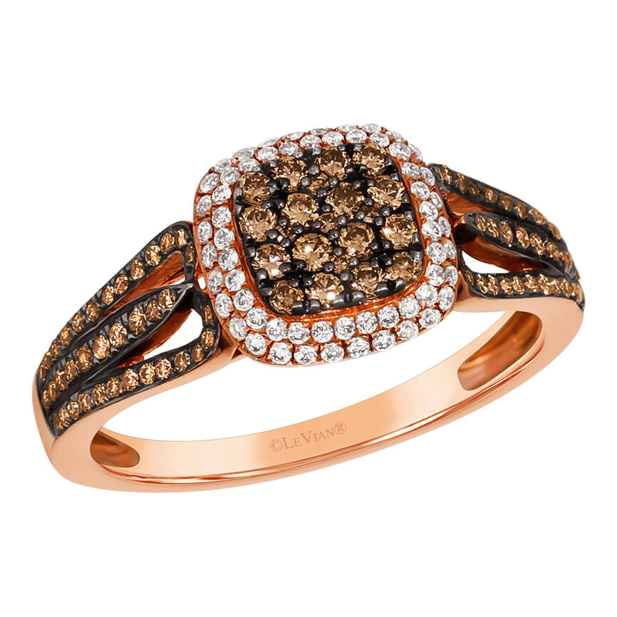 LeVian Diamond Ring 1/2 cts Cocktail Brown Statement in 14K Rose Gold Size 7 - BirthStone.com