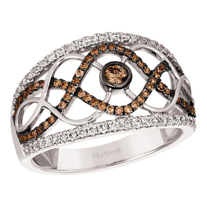 LeVian Diamond Ring 1/2 cts Brown Band in 14K White Gold Size 7 - BirthStone.com