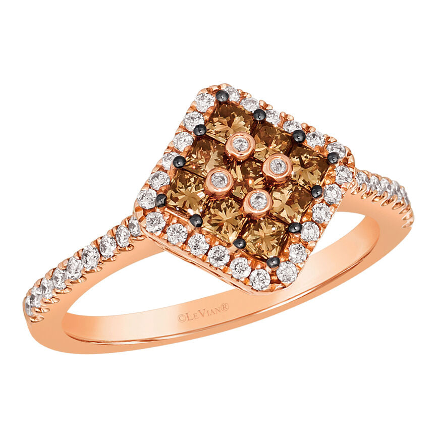 LeVian Diamond Ring 7/8 cts Cocktail Brown Statement in 14K Rose Gold Size 7 - BirthStone.com