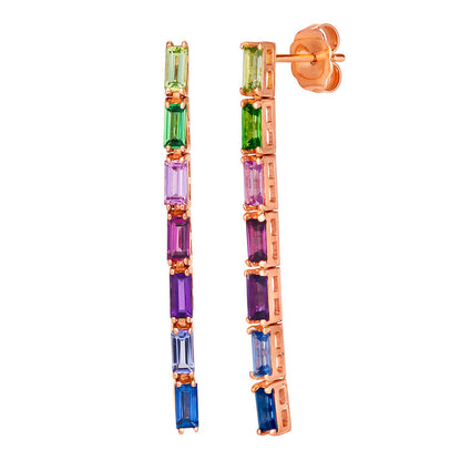 LeVian Multi-Stone Earrings 1 2/3 cts Multi-Color Dangle/Drop in 14K Rose Gold - BirthStone.com