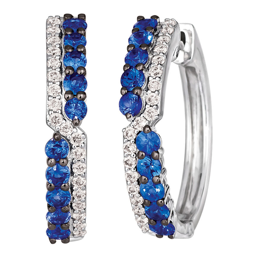 LeVian Sapphire Earrings 7/8 cts Blue Hoop in 14K White Gold