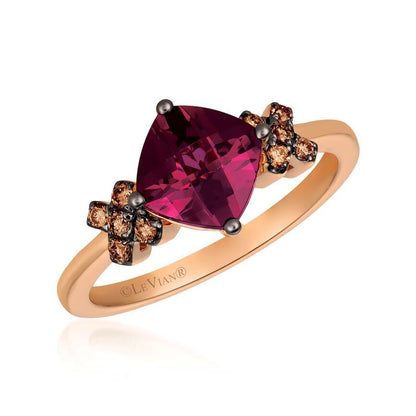 14K STRAWBERRY GOLD DIAMOND RHODOLITE RING