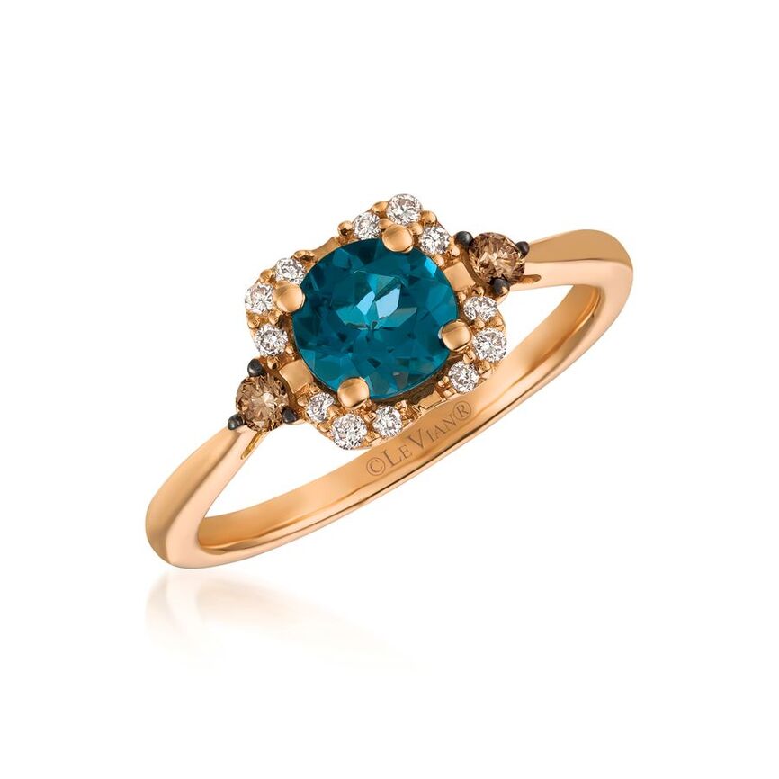 14K STRAWBERRY GOLD DIAMOND LONDON BLUE TOPAZ RING