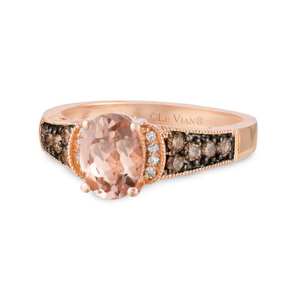 14K STRAWBERRY GOLD DIAMOND MORGANITE RING