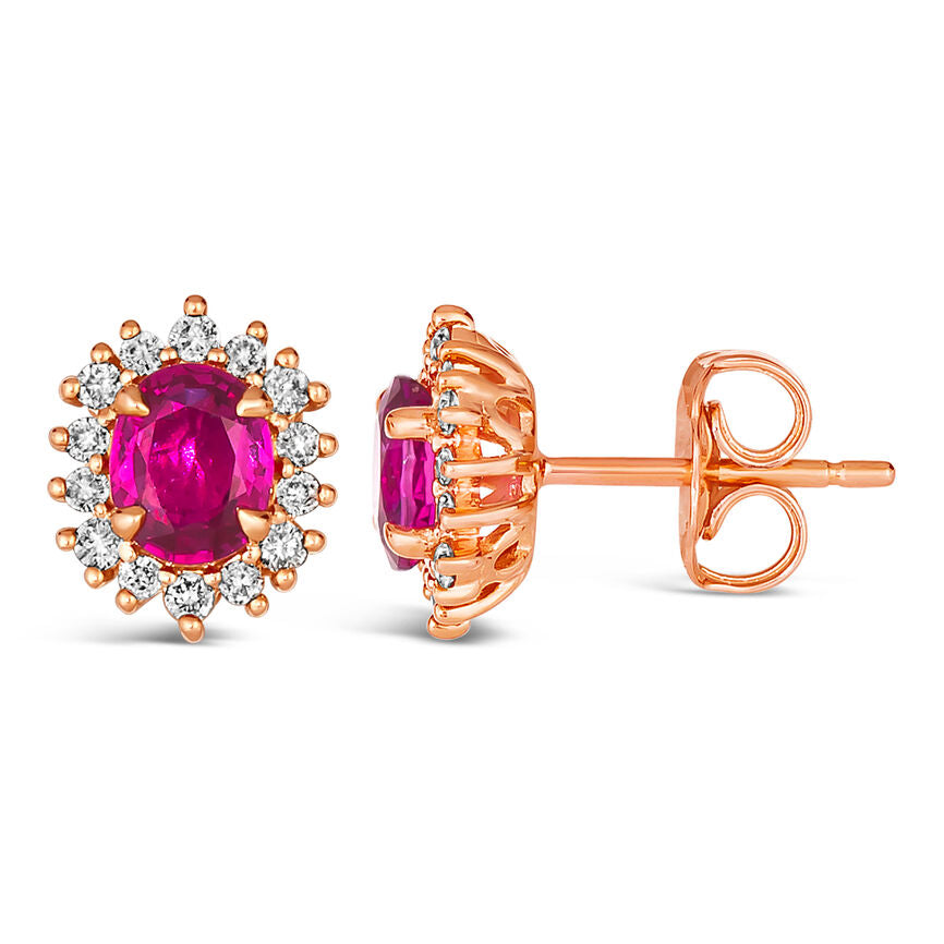 1 1/4 cts Red Ruby and Diamond Stud Earrings in 14K Rose Gold by Le Vian - BirthStone.com