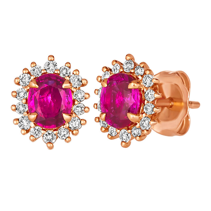 1 1/4 cts Red Ruby and Diamond Stud Earrings in 14K Rose Gold by Le Vian - BirthStone.com