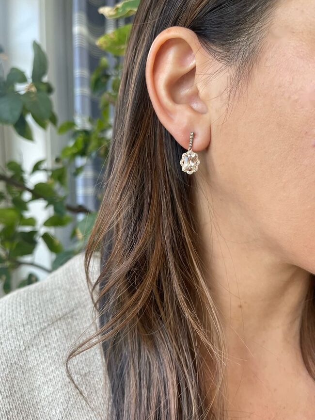2 3/8 cts Pink Morganite and Diamond Dangle/Drop Earrings in 14K Rose Gold by Le Vian