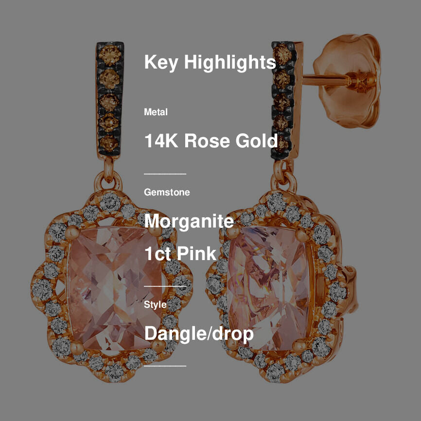 2 3/8 cts Pink Morganite and Diamond Dangle/Drop Earrings in 14K Rose Gold by Le Vian
