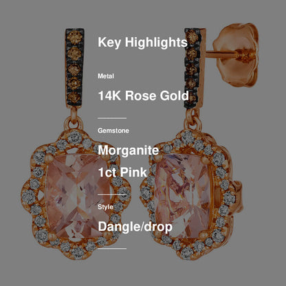 2 3/8 cts Pink Morganite and Diamond Dangle/Drop Earrings in 14K Rose Gold by Le Vian