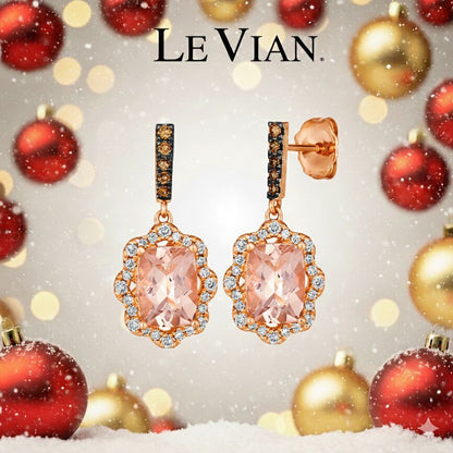 2 3/8 cts Pink Morganite and Diamond Dangle/Drop Earrings in 14K Rose Gold by Le Vian