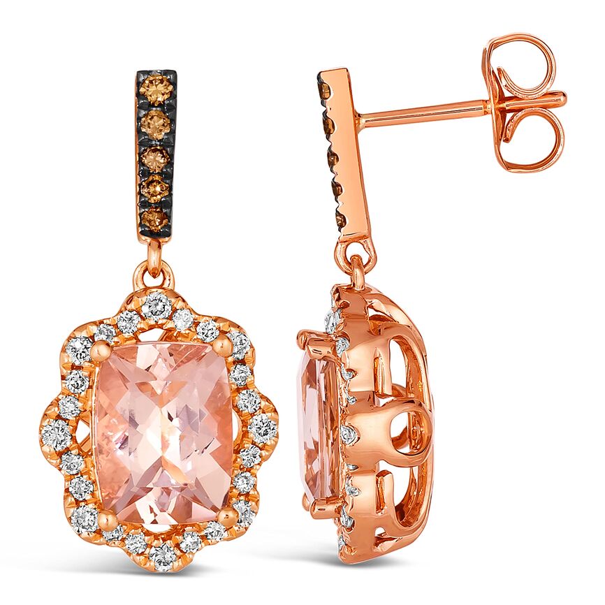 2 3/8 cts Pink Morganite and Diamond Dangle/Drop Earrings in 14K Rose Gold by Le Vian