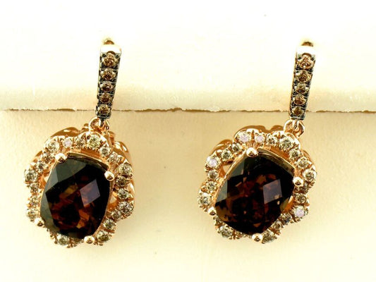2 3/4 cts Brown Smoky Quartz and Diamond Dangle/Drop Earrings in 14K Rose Gold by Le Vian - BirthStone.com