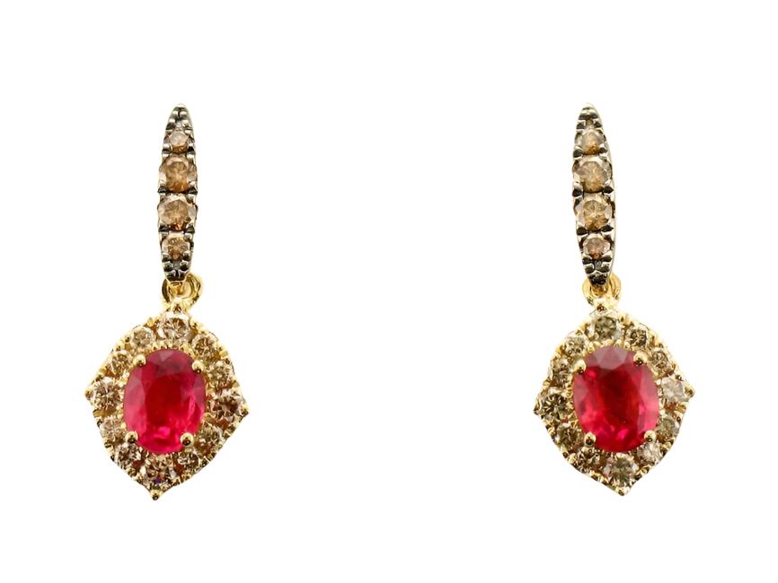 7/8 cts Red Ruby and Diamond Dangle/Drop Earrings in 14K Yellow Gold by Le Vian - BirthStone.com