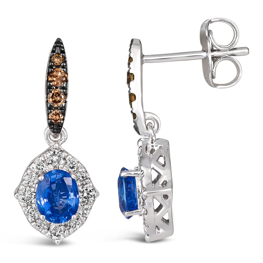 14K WHITE GOLD DIAMOND SAPPHIRE EARRINGS