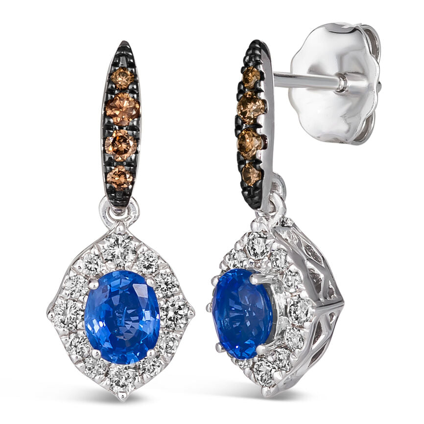 14K WHITE GOLD DIAMOND SAPPHIRE EARRINGS