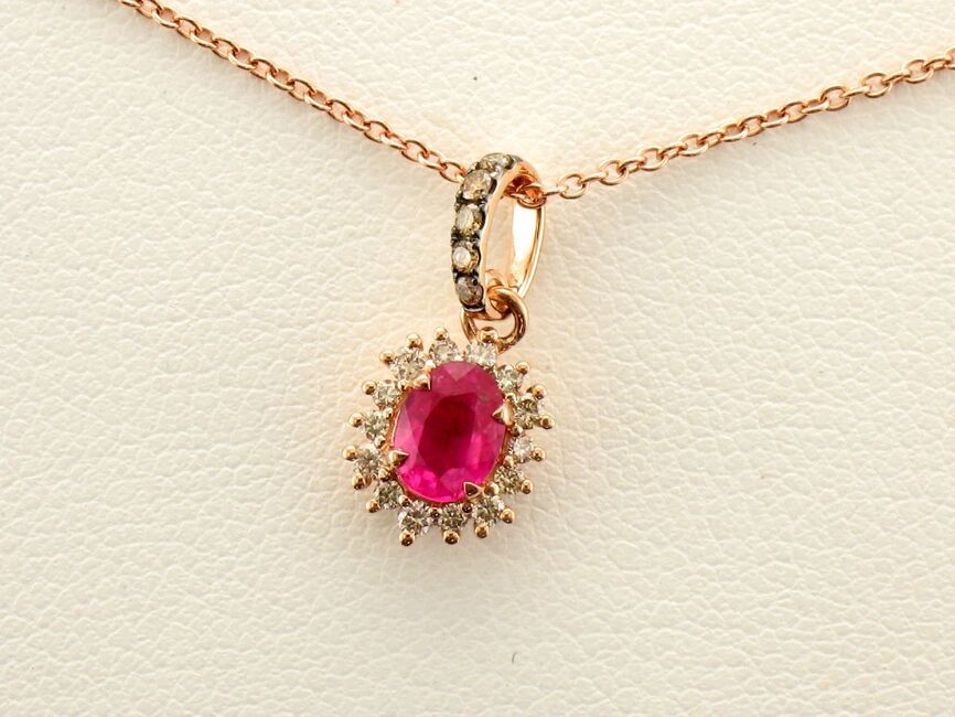 5/8 cts Red Ruby and Diamond 18" Pendant Necklace in 14K Rose Gold by Le Vian