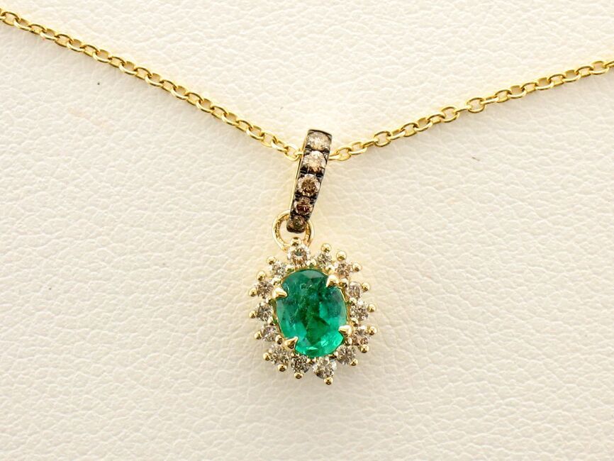 3/8 cts Green Emerald and Diamond 18" Pendant Necklace in 14K Yellow Gold by Le Vian