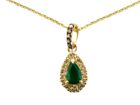 14K YELLOW GOLD DIAMOND NEW EMERALD PENDANT